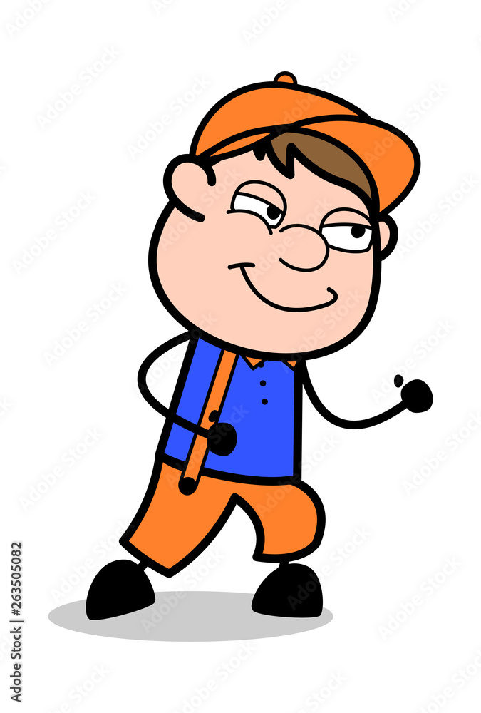 Obraz premium Readu to Run - Retro Cartoon Carpenter Worker Vector Illustration﻿