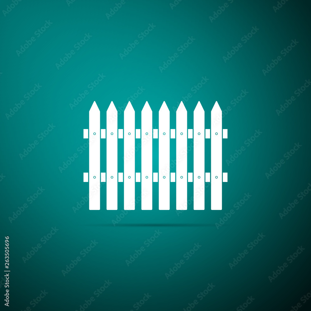 Fence wooden icon isolated on green background. Garden fence sign. Flat design. Vector Illustration Fence wooden icon isolated on green background. Garden fence sign. Flat design. Vector Illustration