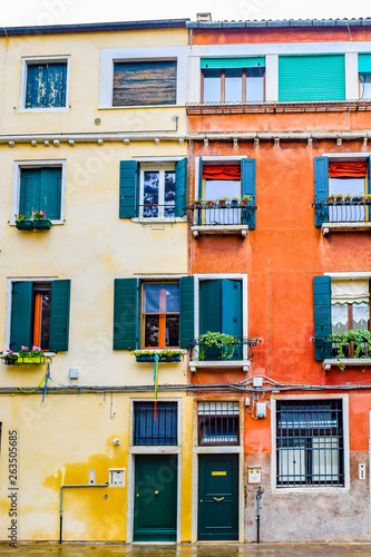 Colorful Venetian gothic style buildings in Venice, Italy