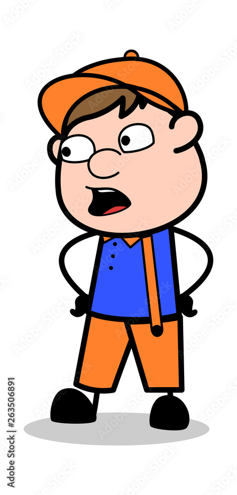 Speaking - Retro Cartoon Carpenter Worker Vector Illustration Speaking - Retro Cartoon Carpenter Worker Vector Illustration