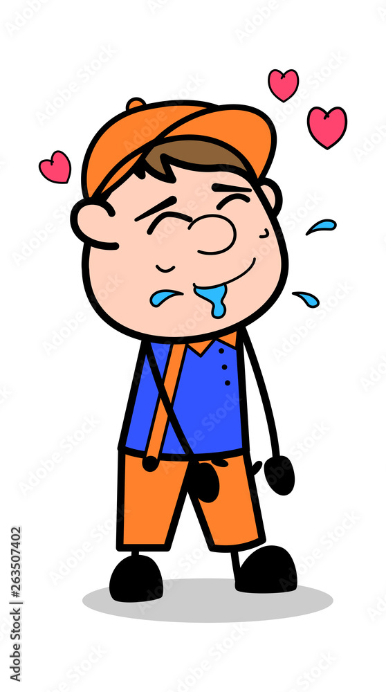 Obraz premium Crazy in Love - Retro Cartoon Carpenter Worker Vector Illustration﻿