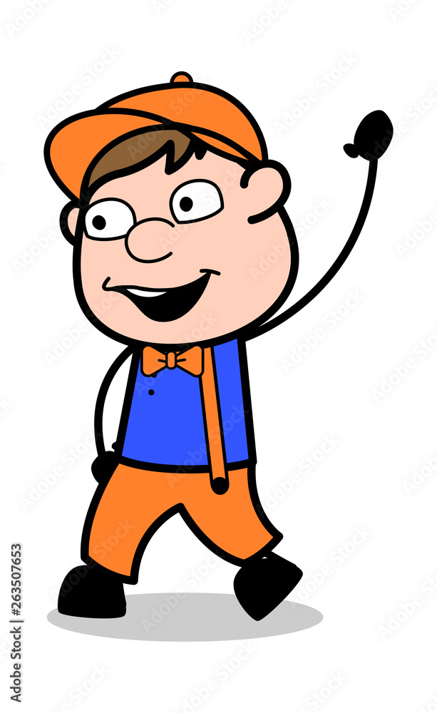 Obraz premium Saying Hello - Retro Cartoon Carpenter Worker Vector Illustration