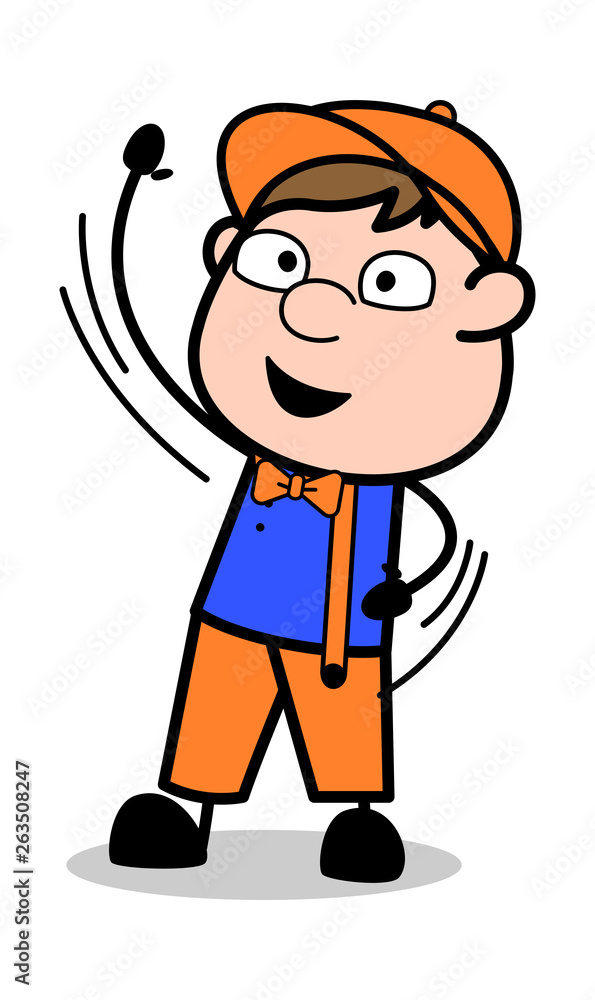 Waving Hand - Retro Cartoon Carpenter Worker Vector Illustration Waving Hand - Retro Cartoon Carpenter Worker Vector Illustration