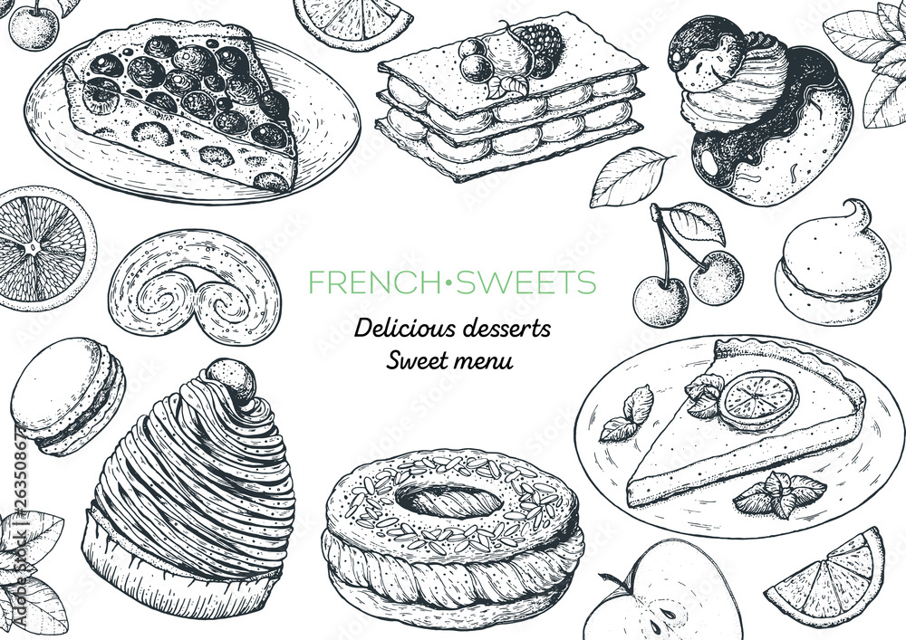French Pastries Drawings