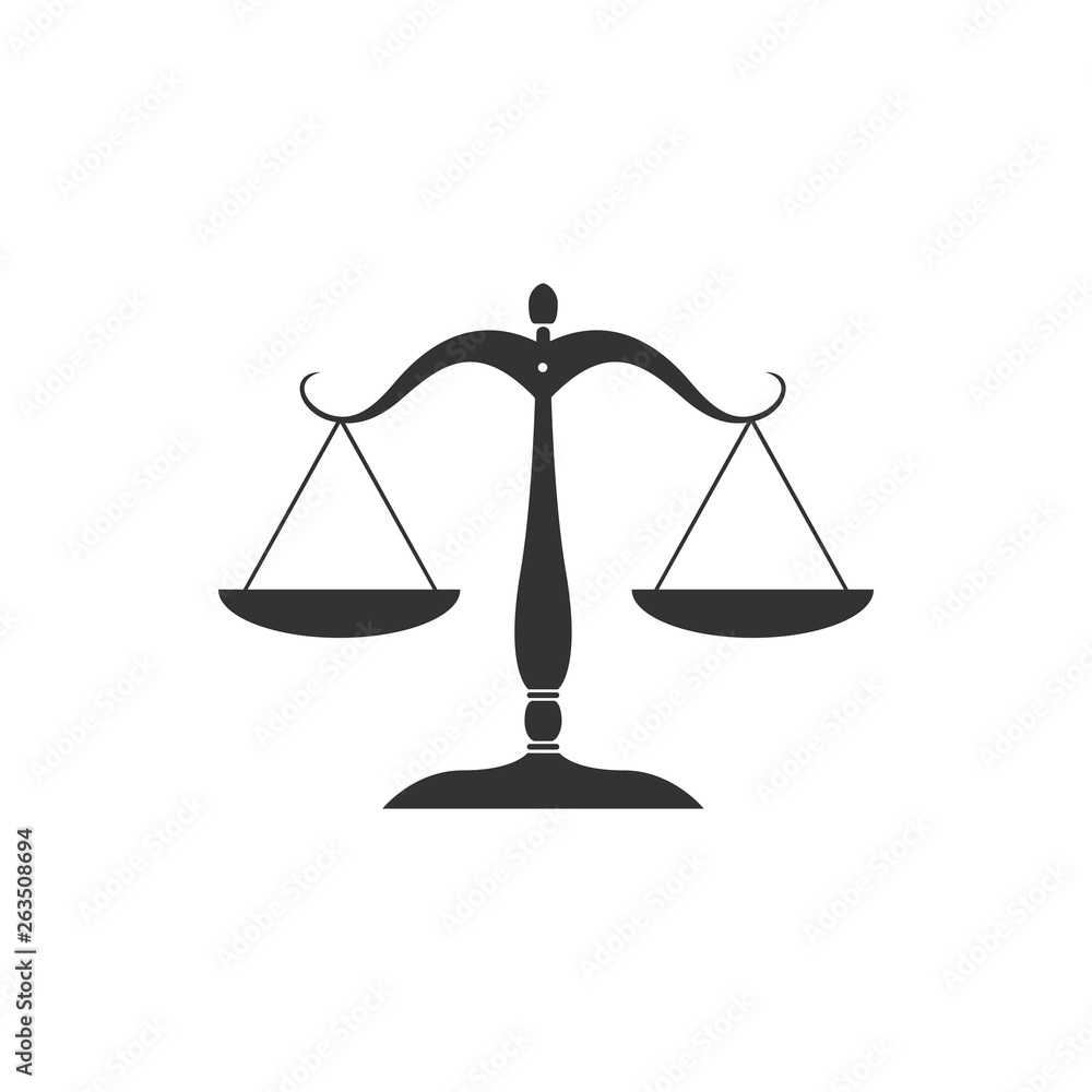 Vetor do Stock: Scales of justice icon isolated. Court of law symbol.  Balance scale sign. Flat design. Vector Illustration | Adobe Stock