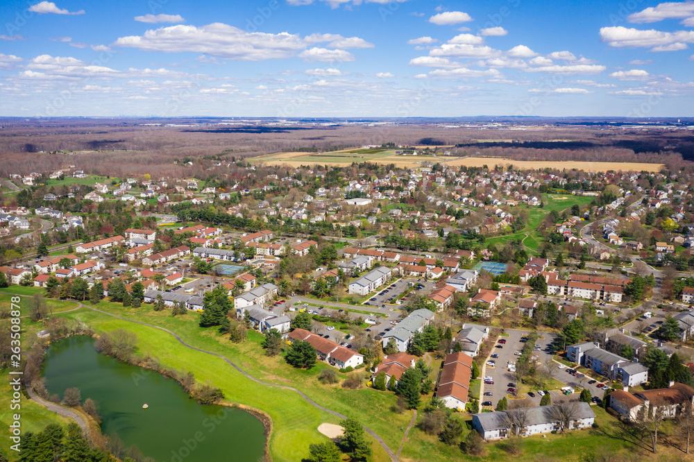 Fototapeta premium Aerial View of Spring Nice Day in Plainsboro New Jersey