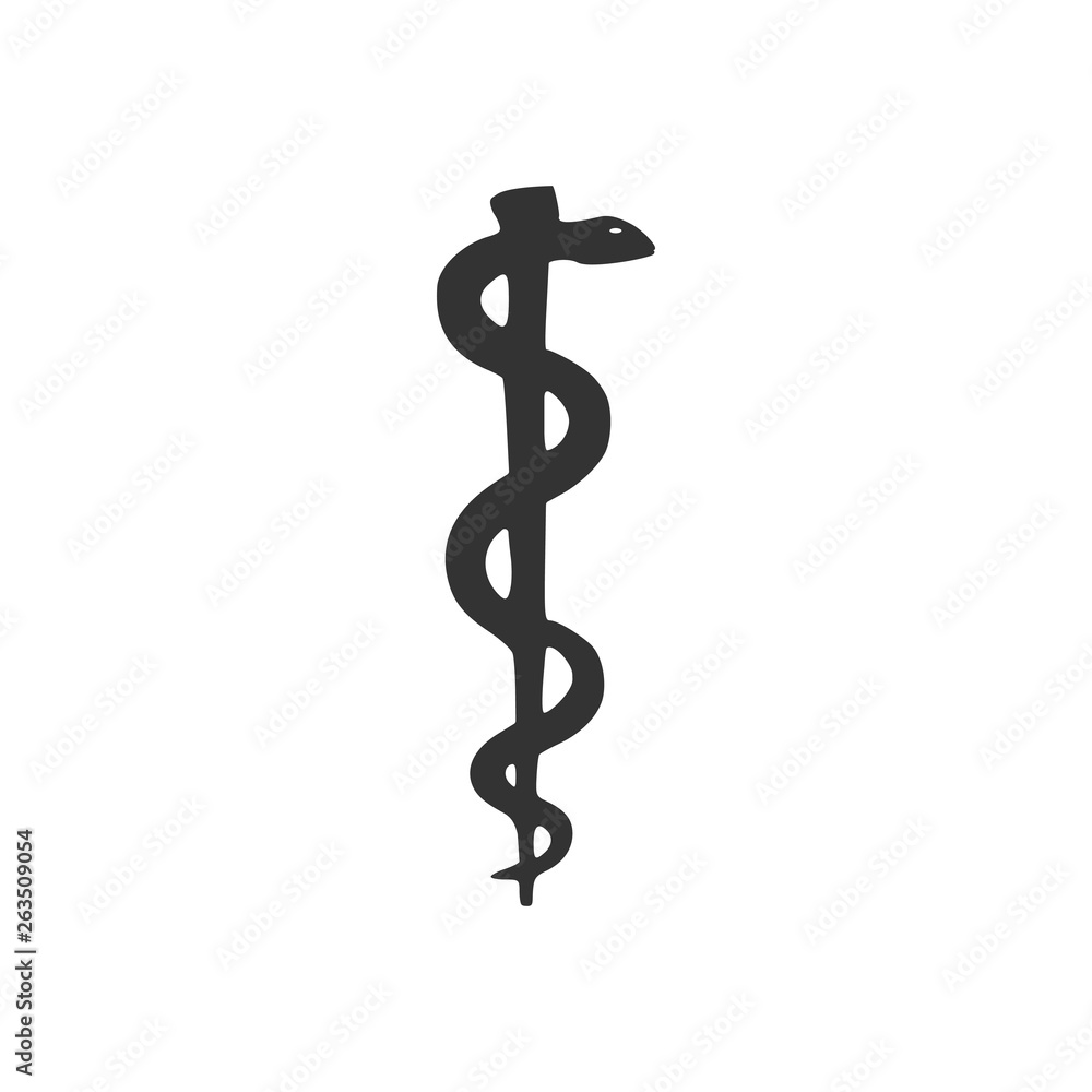 Rod of asclepius snake coiled up silhouette icon. Medicine and health ...