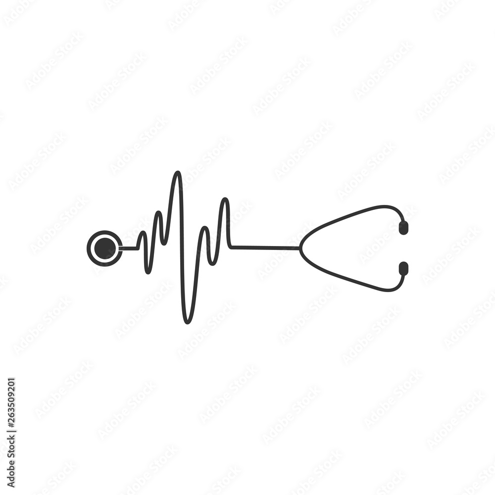 Stethoscope with a heart beat icon isolated. Medical concept. Pulse care symbol. Flat design. Vector Illustration Stethoscope with a heart beat icon isolated. Medical concept. Pulse care symbol. Flat design. Vector Illustration