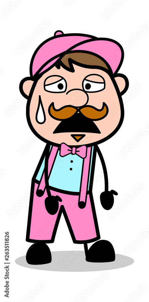 Exhausted - Retro Delivery Man Vendor Vector Illustration Exhausted - Retro Delivery Man Vendor Vector Illustration