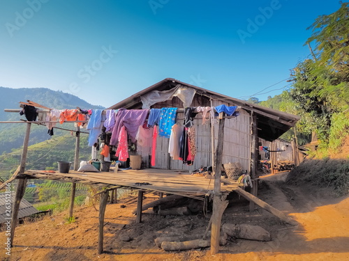 The hut of Black Lahu people in Kop Dong hill tribe village, Doi Ang Khang, Chiang Mai, northern of Thailand.