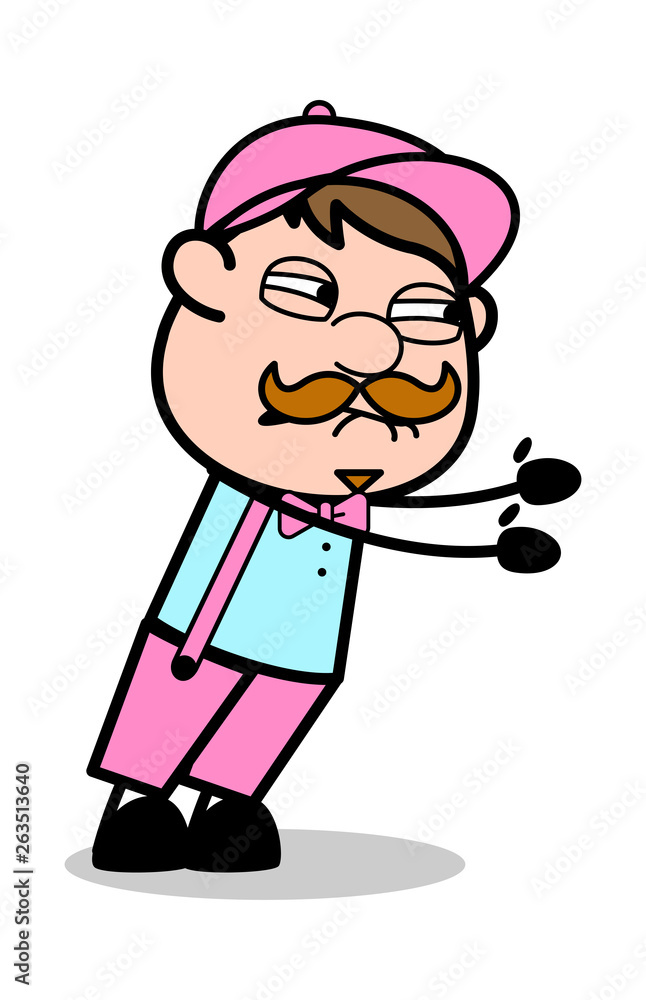 Trying to Push - Retro Delivery Man Vendor Vector Illustration