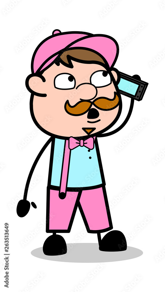 Talking on Phone - Retro Delivery Man Vendor Vector Illustration Talking on Phone - Retro Delivery Man Vendor Vector Illustration
