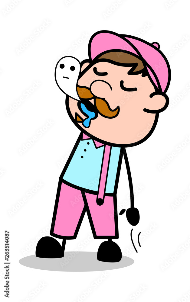 Obraz premium Soul Come Out From Body - Retro Delivery Man Vendor Vector Illustration