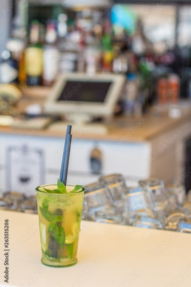 Cold tasty mojito cocktail on the beach Cold tasty mojito cocktail on the beach