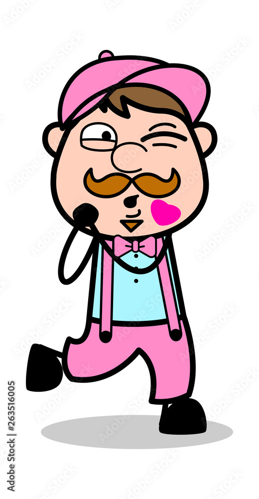 Flying Kiss - Retro Delivery Man Vendor Vector Illustration Flying Kiss - Retro Delivery Man Vendor Vector Illustration