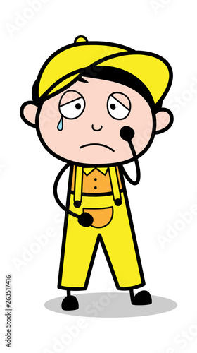 Upset - Retro Repairman Cartoon Worker Vector Illustration