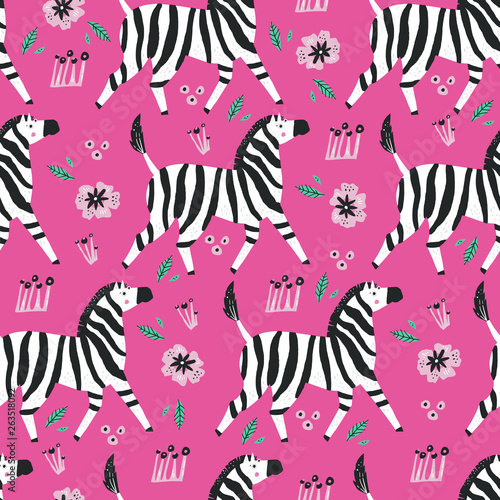 Zebra flat hand drawn seamless pattern