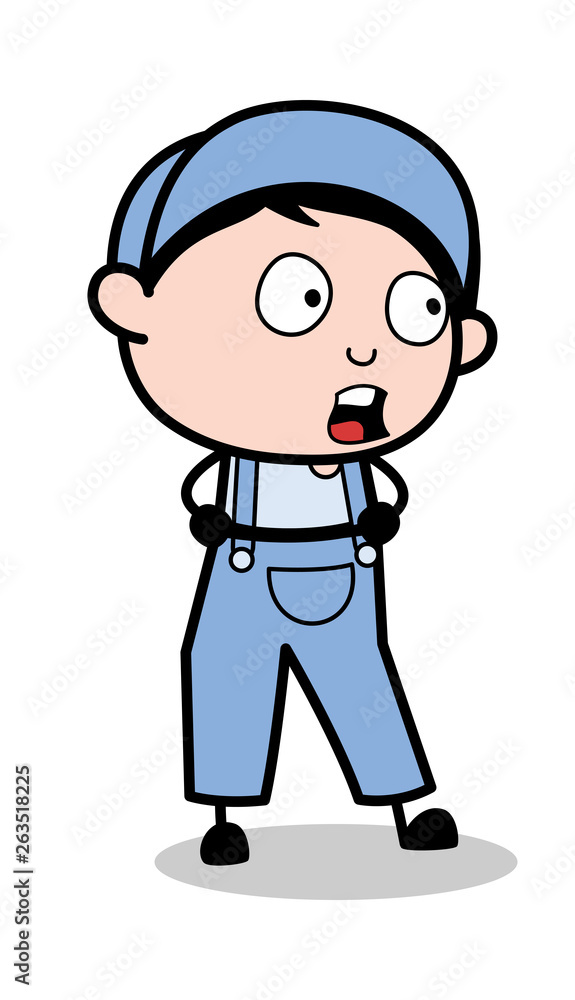 Surprised - Retro Repairman Cartoon Worker Vector Illustration