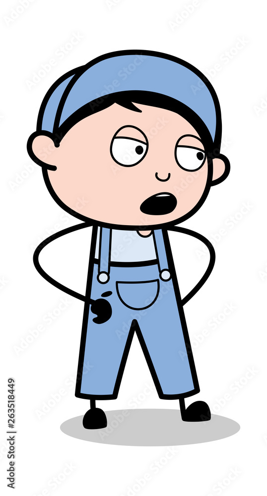 Speaking - Retro Repairman Cartoon Worker Vector Illustration Speaking - Retro Repairman Cartoon Worker Vector Illustration