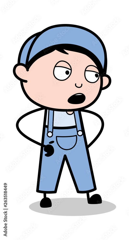 Speaking - Retro Repairman Cartoon Worker Vector Illustration