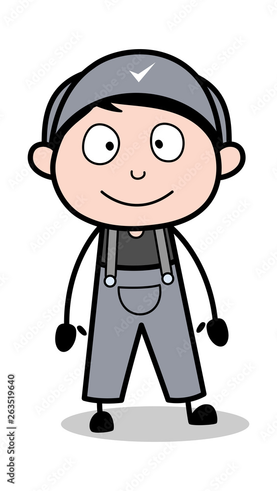 Standing with Smiling Face - Retro Repairman Cartoon Worker Vector Illustration Standing with Smiling Face - Retro Repairman Cartoon Worker Vector Illustration