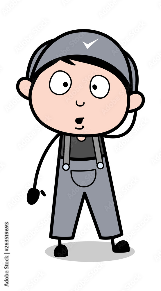 Afraid - Retro Repairman Cartoon Worker Vector Illustration