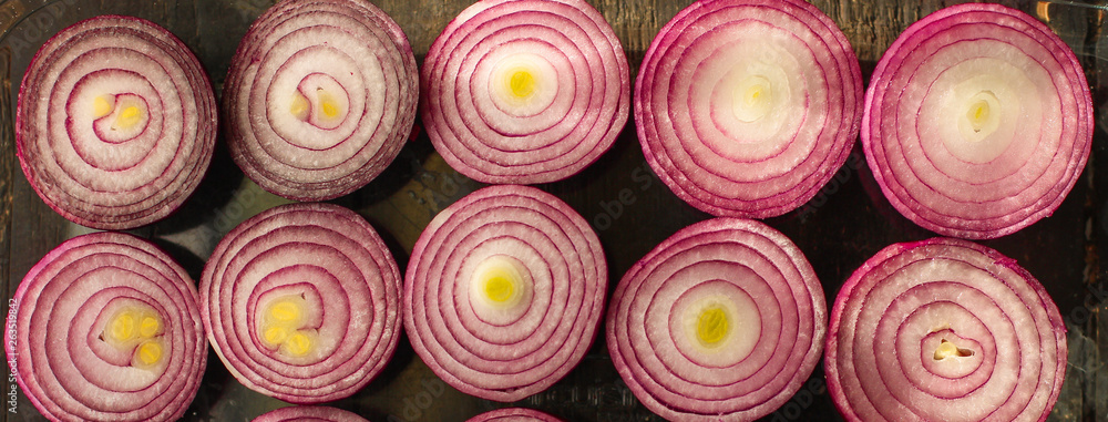 Red onion. juicy fresh vegetable cut, slices. food background. top view Red onion. juicy fresh vegetable cut, slices. food background. top view
