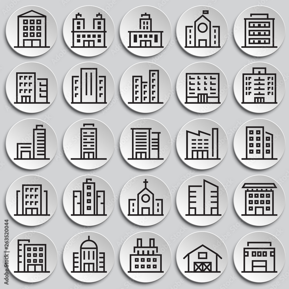 Building line icons set on plates background for graphic and web design. Simple vector sign. Internet concept symbol for website button or mobile app. Building line icons set on plates background for graphic and web design. Simple vector sign. Internet concept symbol for website button or mobile app.