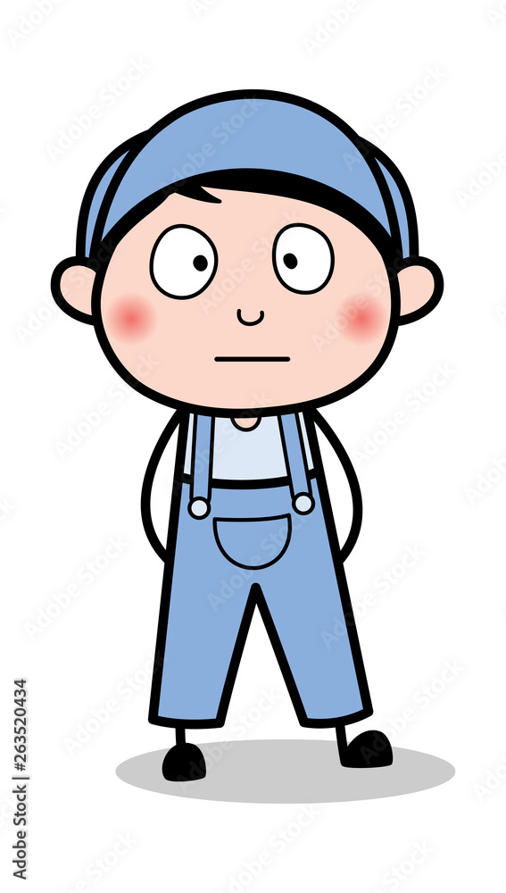 Speechless Expression - Retro Repairman Cartoon Worker Vector Illustration