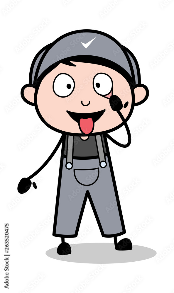 Teasing Expression - Retro Repairman Cartoon Worker Vector Illustration Teasing Expression - Retro Repairman Cartoon Worker Vector Illustration