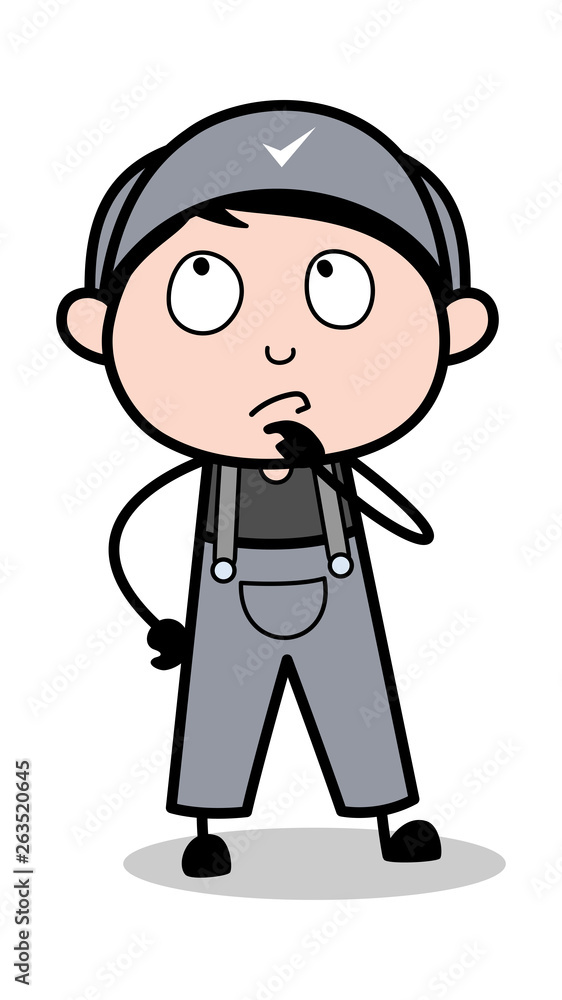 Reminding - Retro Repairman Cartoon Worker Vector Illustration