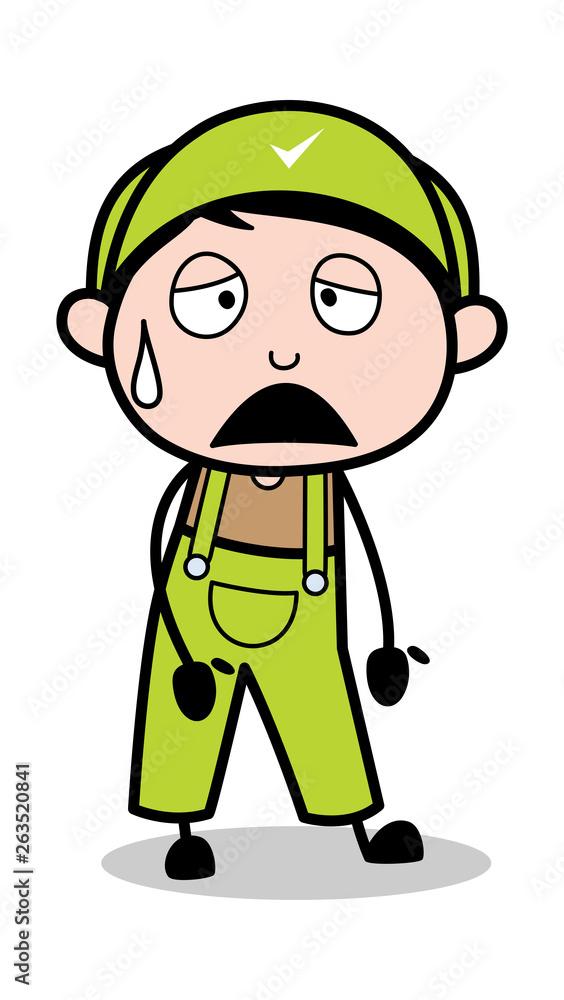 Powerless - Retro Repairman Cartoon Worker Vector Illustration Powerless - Retro Repairman Cartoon Worker Vector Illustration