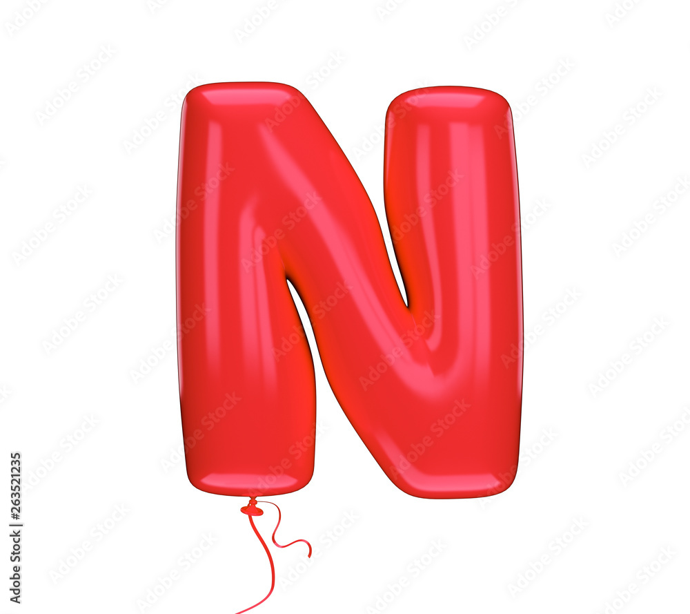 Red color material textured letter N. Made of an inflatable balloon on a white background. Isolated, 3d rendering Red color material textured letter N. Made of an inflatable balloon on a white background. Isolated, 3d rendering