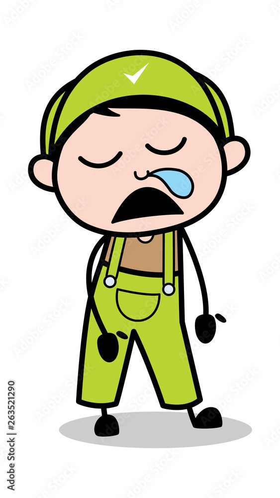 Running Nose While Sleeping - Retro Repairman Cartoon Worker Vector Illustration