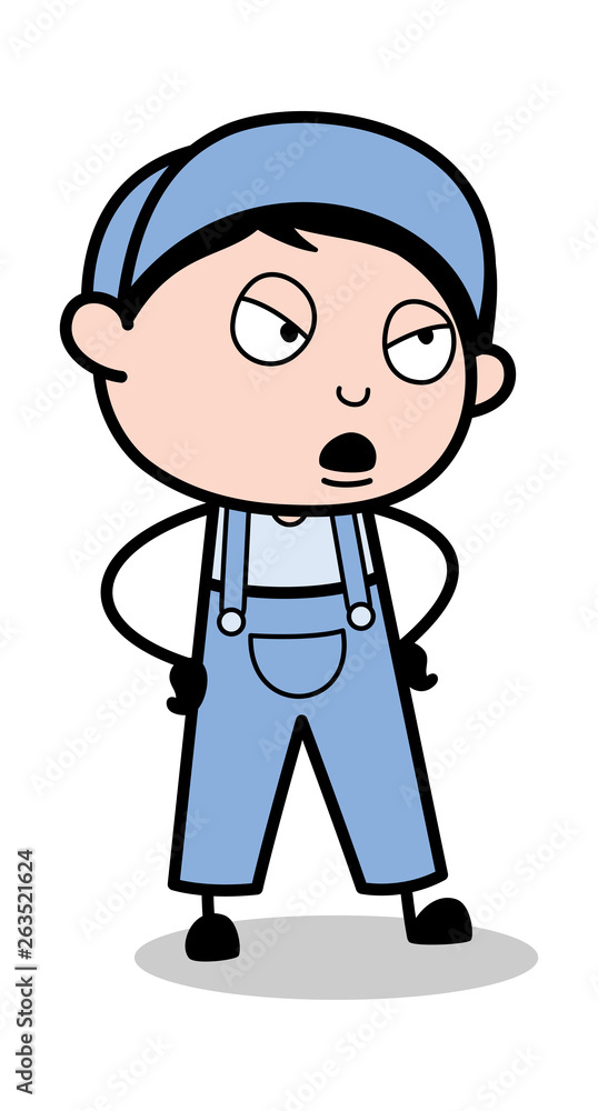Anger Expression - Retro Repairman Cartoon Worker Vector Illustration Anger Expression - Retro Repairman Cartoon Worker Vector Illustration