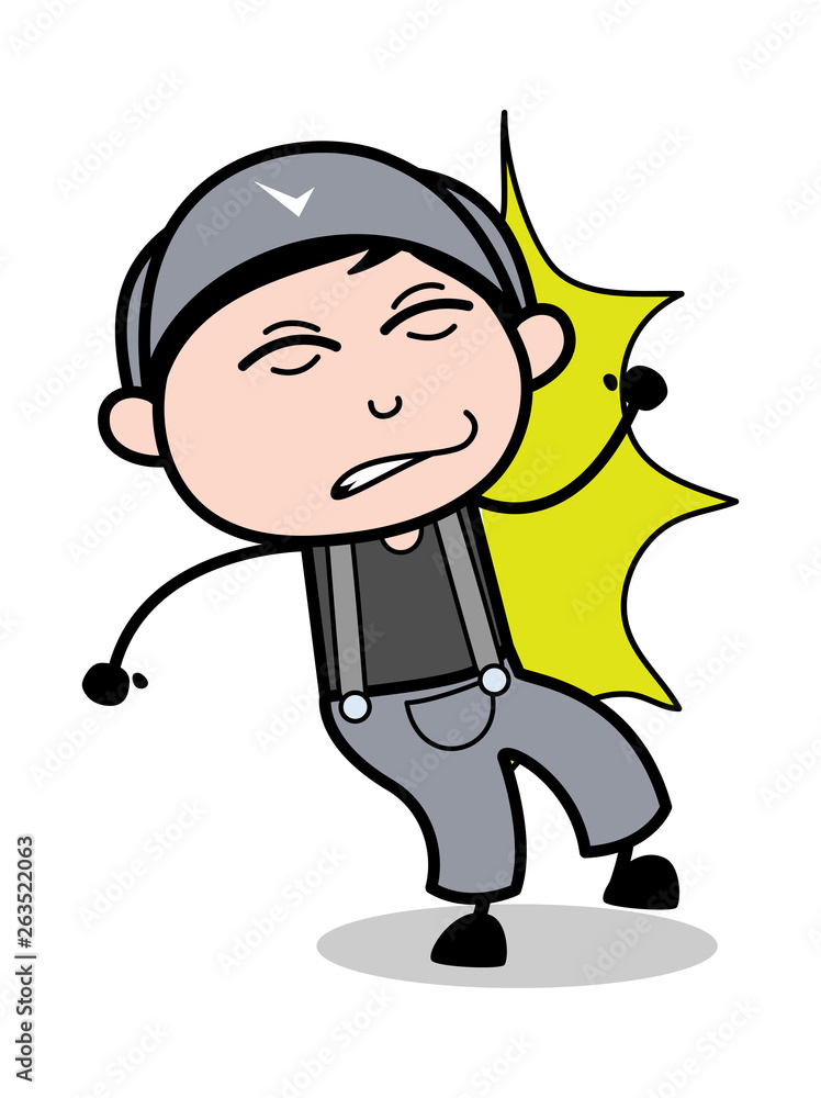 Bumped - Retro Repairman Cartoon Worker Vector Illustration Bumped - Retro Repairman Cartoon Worker Vector Illustration