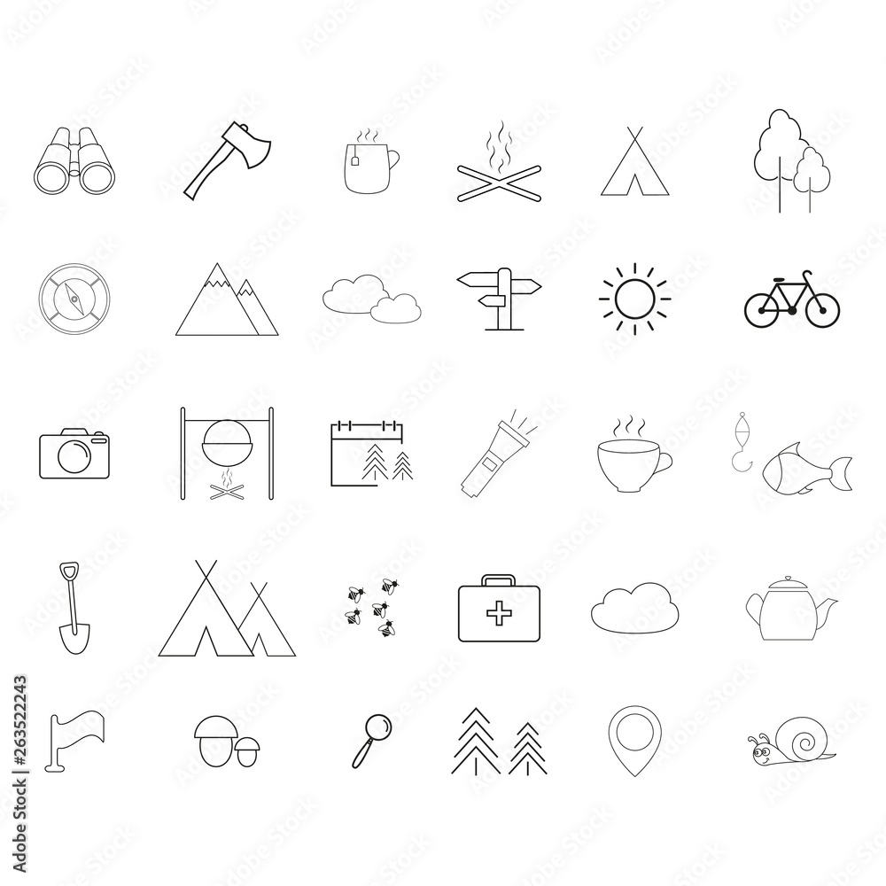 Set of Camping activities a line icons Set of Camping activities a line icons