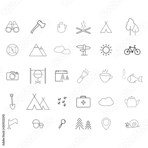 Set of Camping activities a line icons