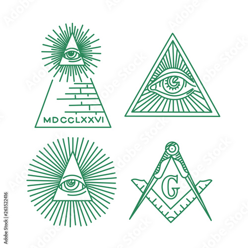 Freemason symbols vector collection. All-seeing Eye