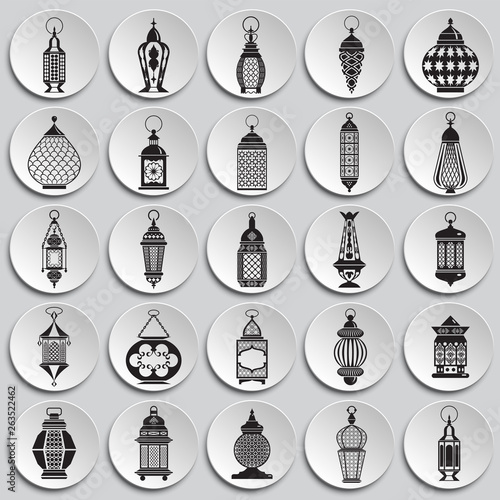Lantern icons set on plates background for graphic and web design. Simple vector sign. Internet concept symbol for website button or mobile app.
