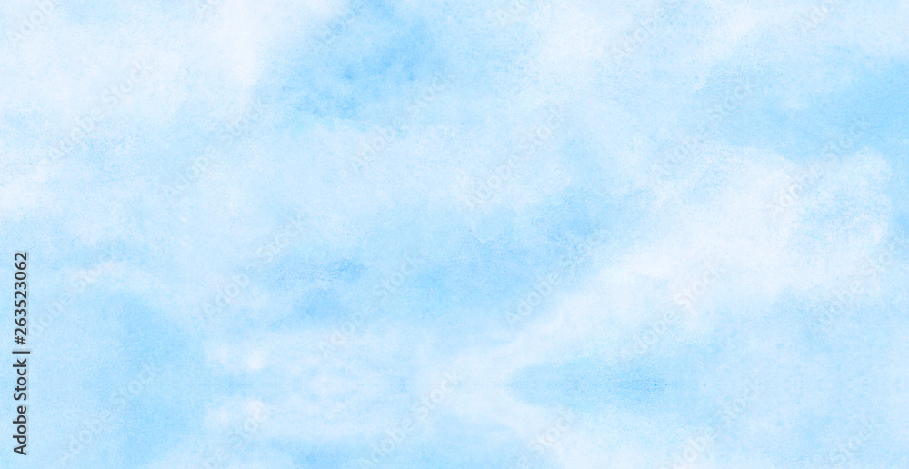 Obraz Creative wet ink effect sky blue color watercolor background. Light turquoise shades frame illustration. Grunge aquarelle painted paper textured canvas for vintage design, invitation card, template