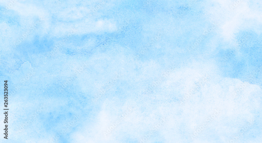 Fototapeta Creative wet ink effect sky blue color watercolor background. Light turquoise shades frame illustration. Grunge aquarelle painted paper textured canvas for vintage design, invitation card, template