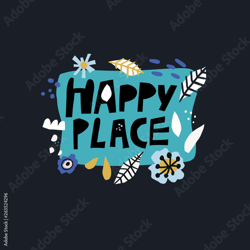 Happy place flat hand drawn lettering