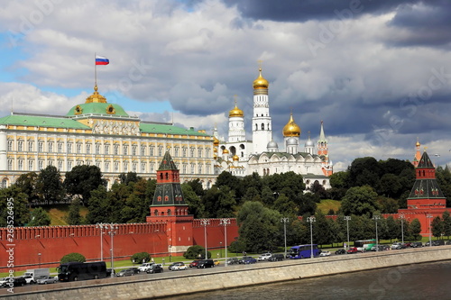 Moscow River, Kremlin Embankment and Moscow Kremlin in summer