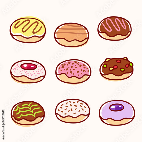 Cartoon donut drawing set
