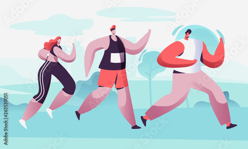 Group of Male and Female Characters Running Marathon Distance in Raw