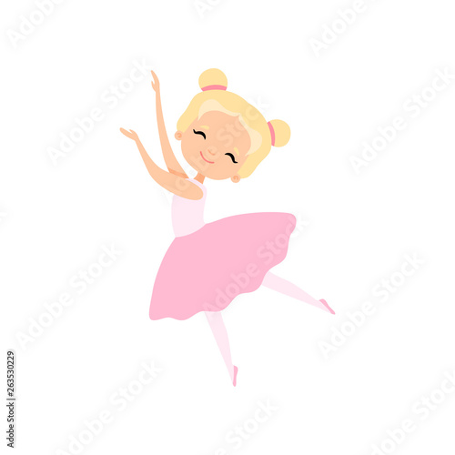 Photo Cute Little Ballerina Dancing, Girl Ballet Dancer Character in Pink Tutu Dress V