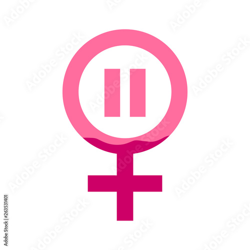 Female gender icon with pause and blood in pink color. Concept of menstruation period, pregnancy or menopause. Vector illustration in flat style