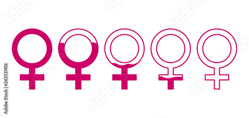 Set of gynecology icon with filled blood in pink color. Start and finish period. Concept of menstruation period, pregnancy or menopause. Vector illustration in flat style