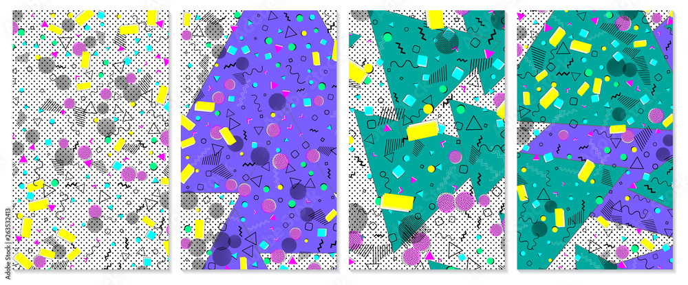 Set of memphis pattern. Pop art color background. Set of memphis pattern. Pop art color background.
